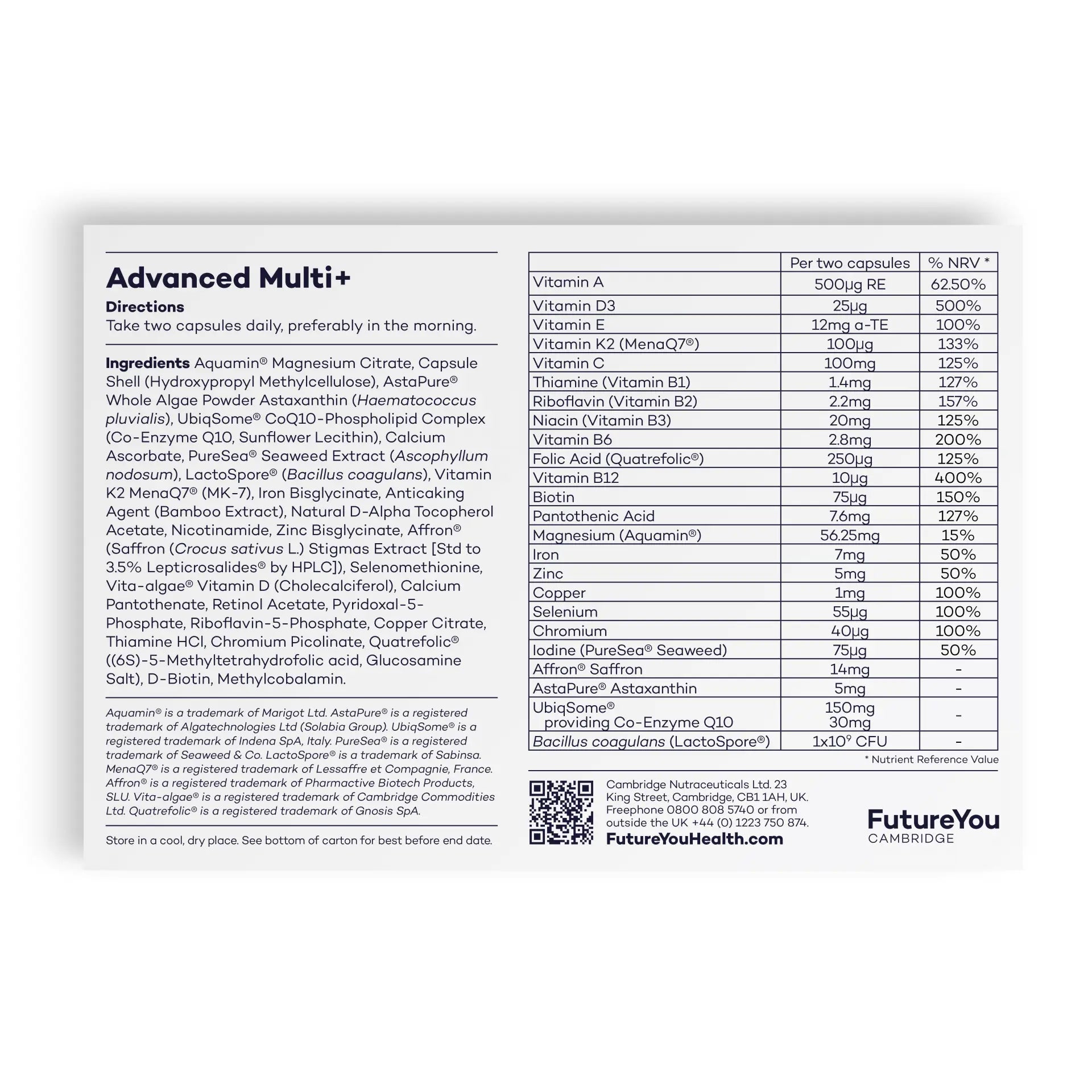 Advanced Multi+ supplement ingredients